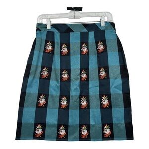 Anthropologie HD in Paris Buffalo Plaid Embroidered Holiday Skirt Size 8